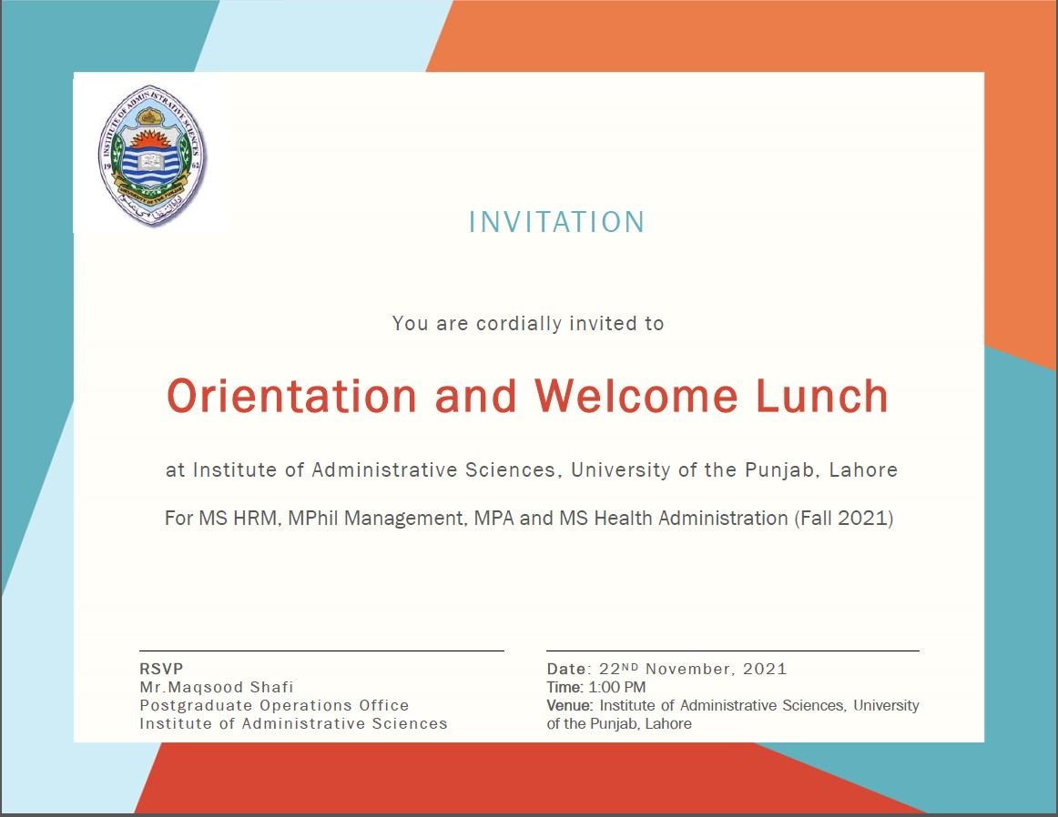 Invitation Orientation and Welcome Lunch – Institute of Administrative ...